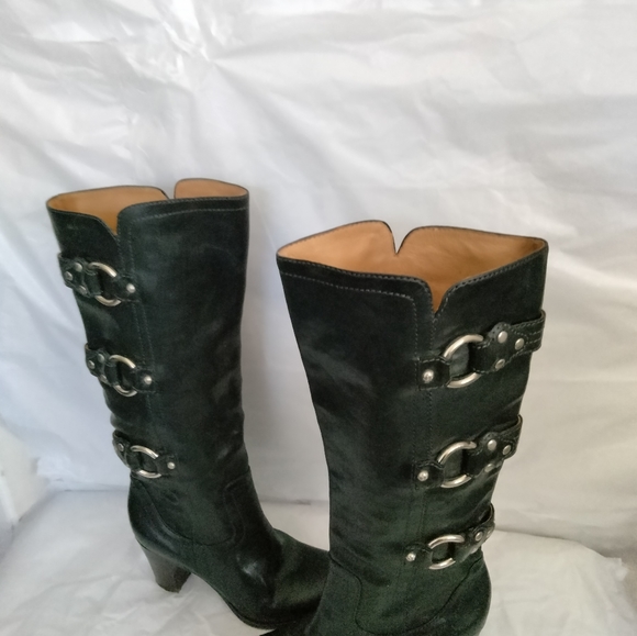 Frye Fiona 3 Strap Black Leather High Heel Womens  riding Boots Size 6M - Picture 3 of 16